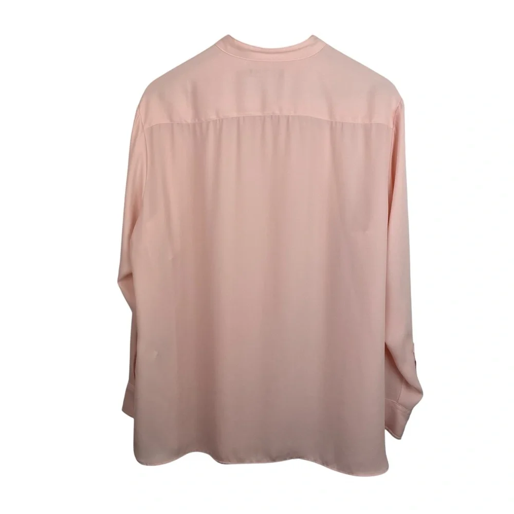 Lauren Ralph Lauren | Pink Ruffle Front Button Long Sleeve Blouse - Picture 4 of 8